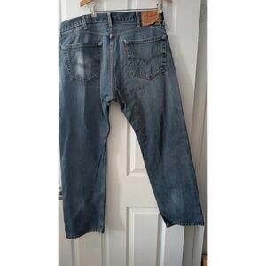 Levi’s 505 5-Pocket Blue Jeans Men’s 38x32 Classic Fit Distressed Leather Patch